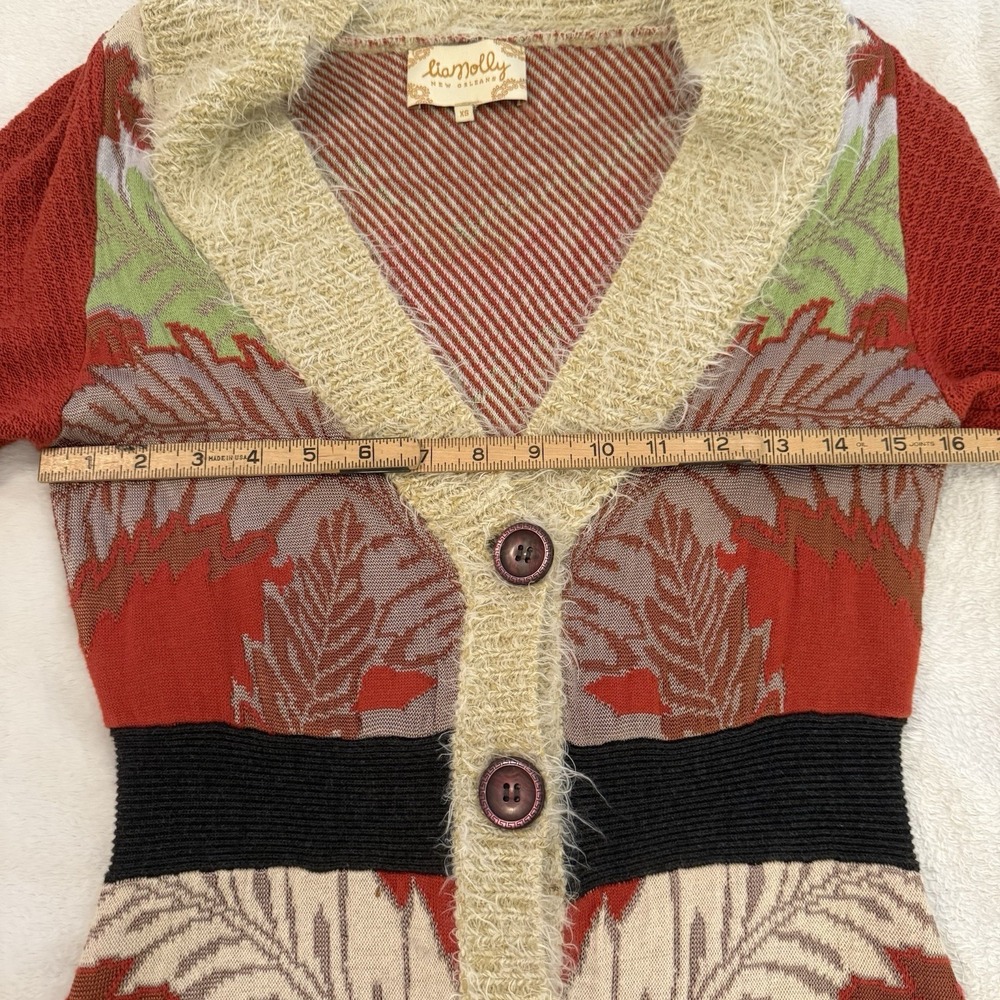 Anthropologie Lia Molly New Orleans Holiday Fern Hooded Cardigan XS Boho Artsy - Picture 8 of 14
